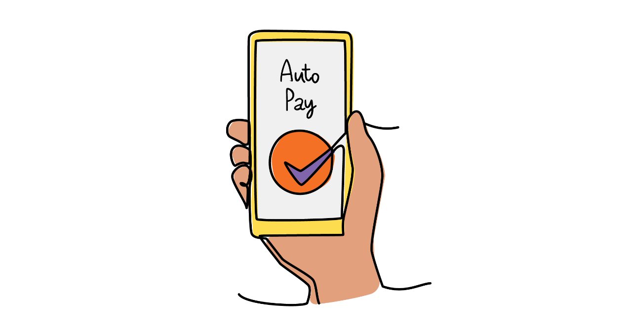 An image of a mobile phone being used to make a payment through the auto pay option